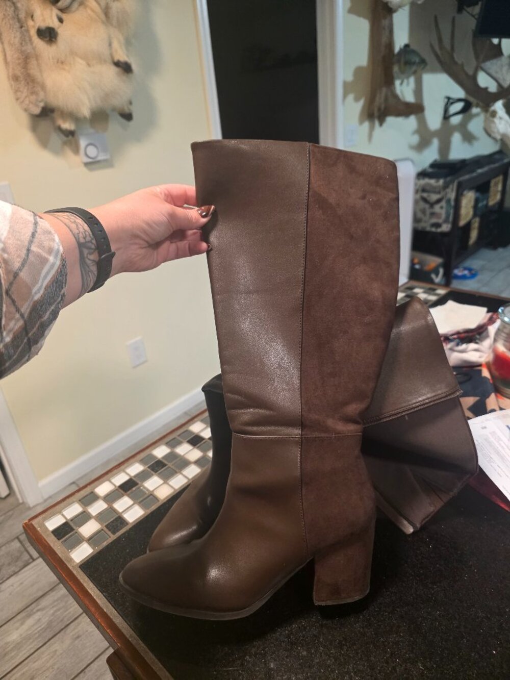 Brown knee high boots